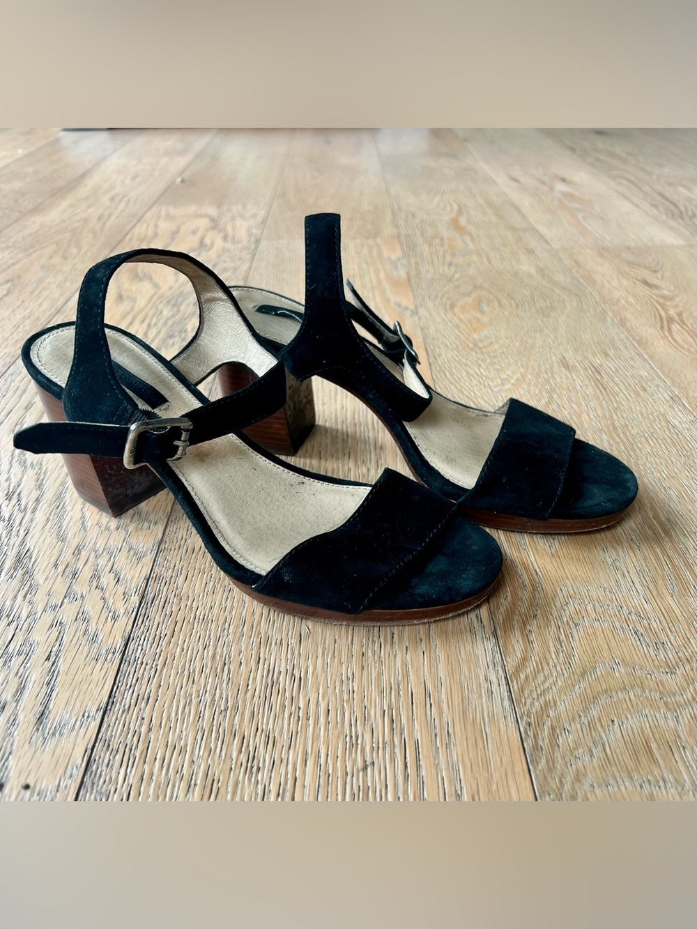 Frye Black Suede Slingback Block Heel Sandals